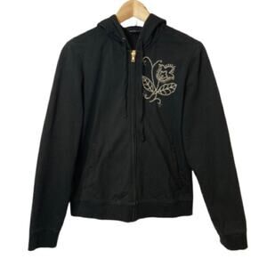 Y2K New York and Company Embroidered Floral Beaded Full Zip Hooded Sweatshirt